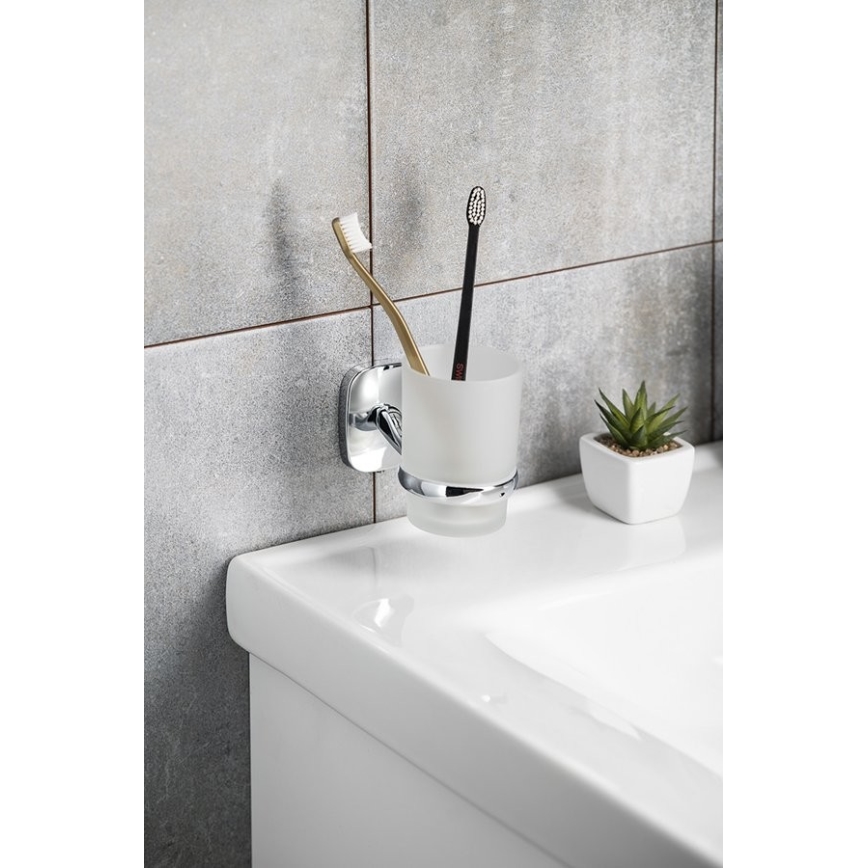 Aqualine - Portaspazzolino a parete RUMBA bianco latte vetro/cromo lucido