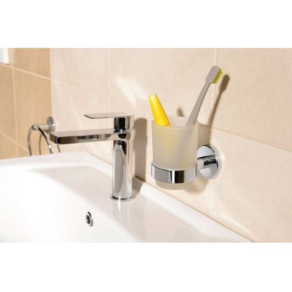 Aqualine - Portaspazzolino a parete SAMBA bianco latte vetro/cromo lucido