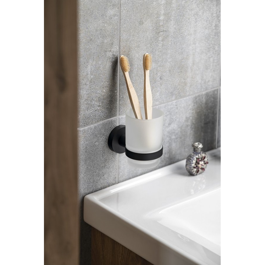 Aqualine - Portaspazzolino a parete SAMBA bianco latte vetro/opaco nero