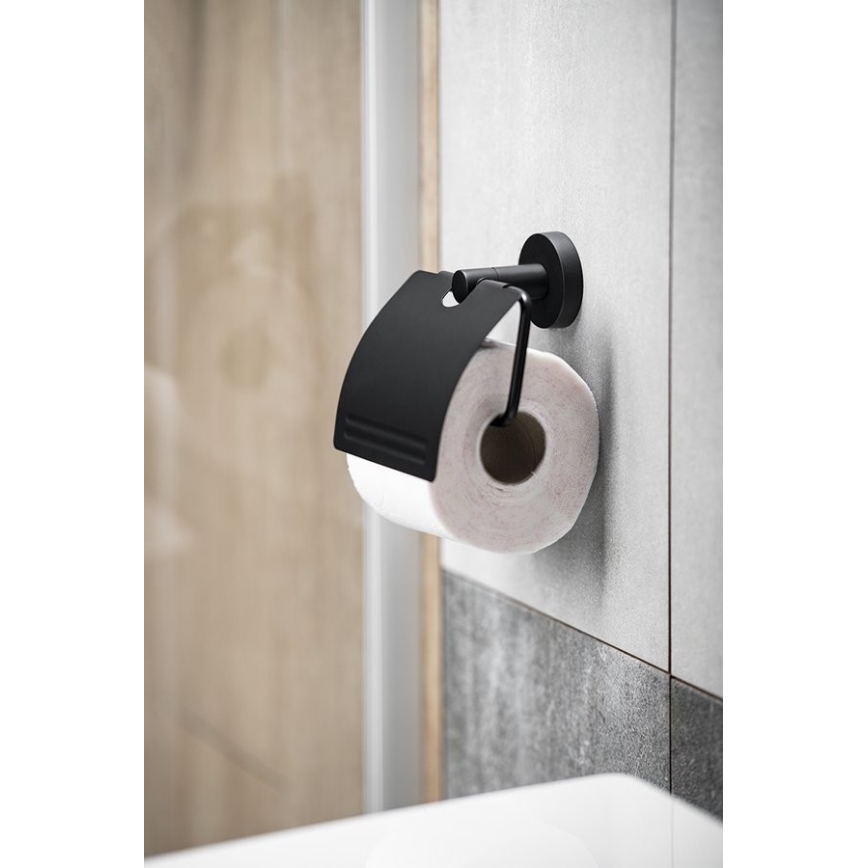 Aqualine - Porte-papier toilette avec couvercle SAMBA noir