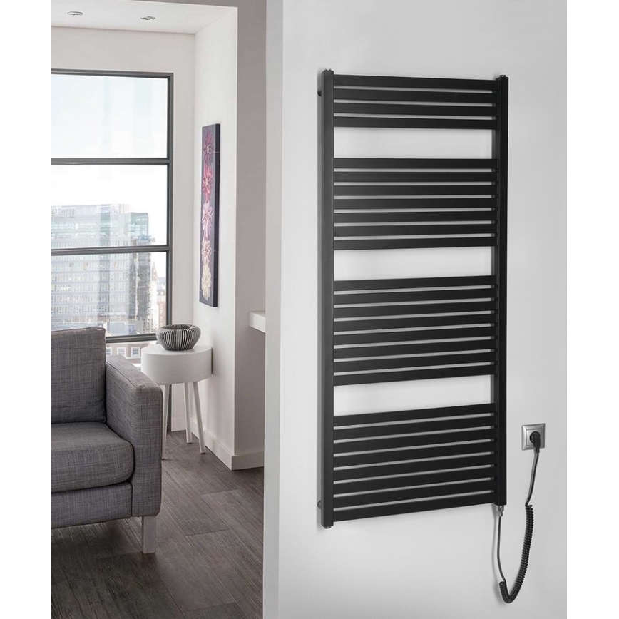 Aqualine - Radiateur électrique de salle de bains TONDI-E 600W/230V 133 cm noir mat droit