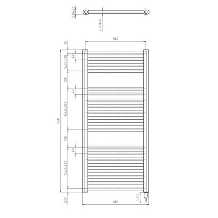 Aqualine - Radiatore elettrico da bagno IRECT-E 400W/230V 96 cm opaco nero dritto