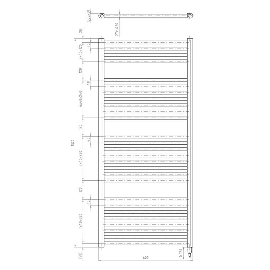 Aqualine - Radiatore elettrico da bagnoDIRECT-E 600W/230V 132 cm bianco dritto