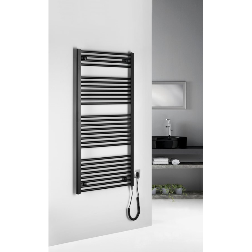 Aqualine - Radiatore elettrico da bagnoDIRECT-E 600W/230V 132 cm opaco nero dritto
