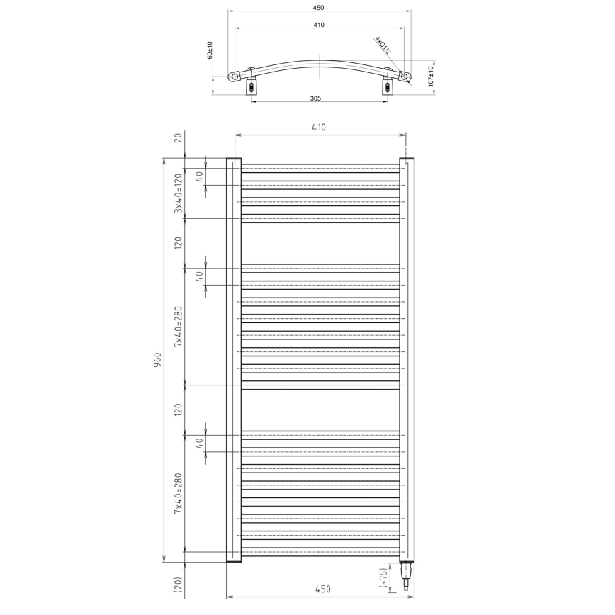 Aqualine - Radiatore elettrico da bagno ORBIT-E 300W/230V 96 cm bianco arrotondato