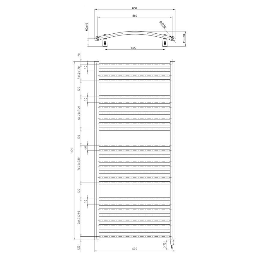 Aqualine - Radiatore elettrico da bagno ORBIT-E 600W/230V 132 cm bianco arrotondato