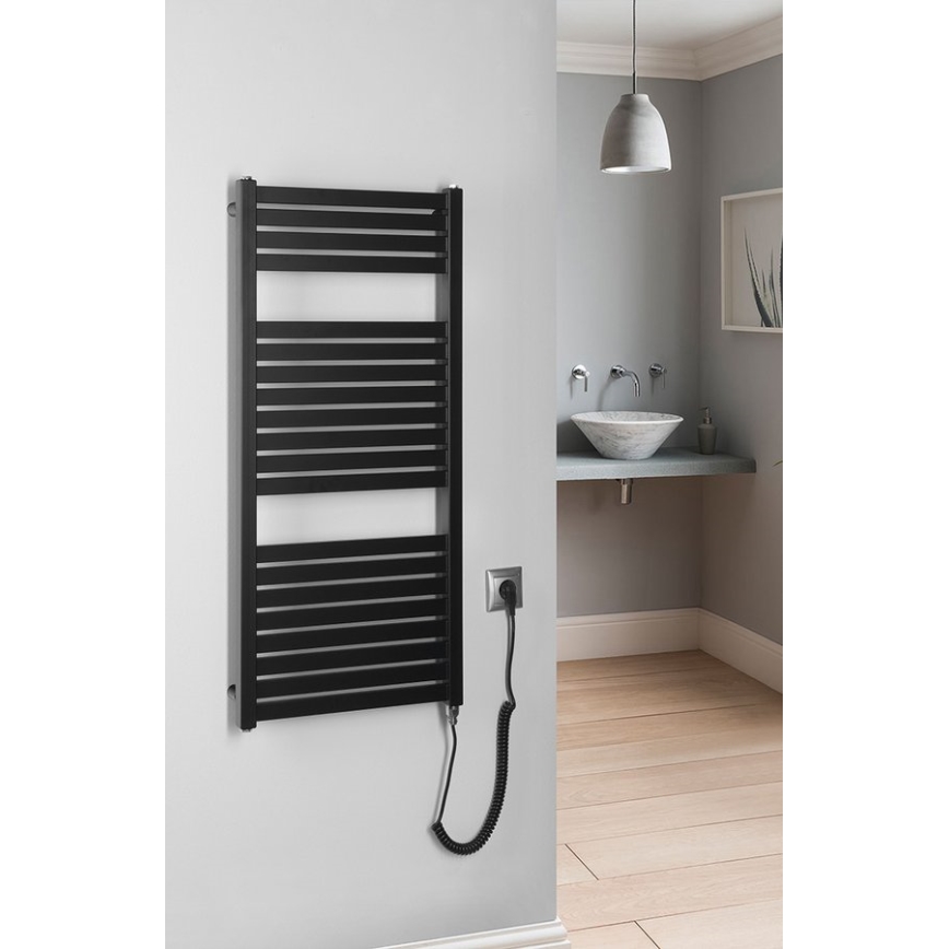 Aqualine - Radiatore elettrico da bagno TONDI-E 300W/230V 97 cm opaco nero dritto