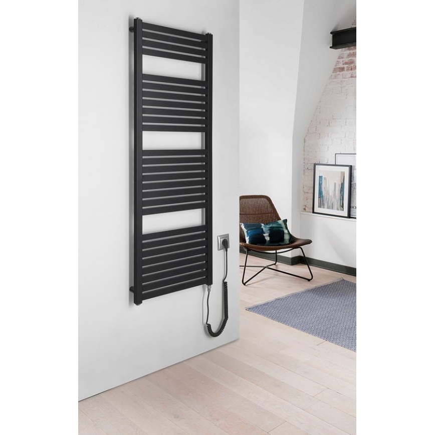 Aqualine - Radiatore elettrico da bagno TONDI-E 500W/230V 133 cm opaco nero dritto