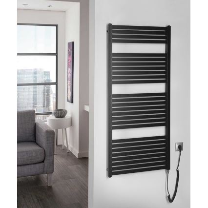 Aqualine - Radiatore elettrico da bagno TONDI-E 600W/230V 133 cm opaco nero dritto