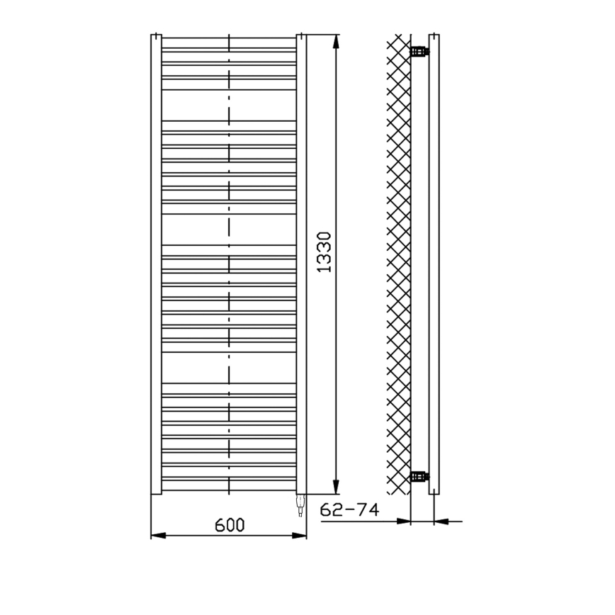 Aqualine - Radiatore elettrico da bagno TONDI-E 600W/230V 133 cm opaco nero dritto