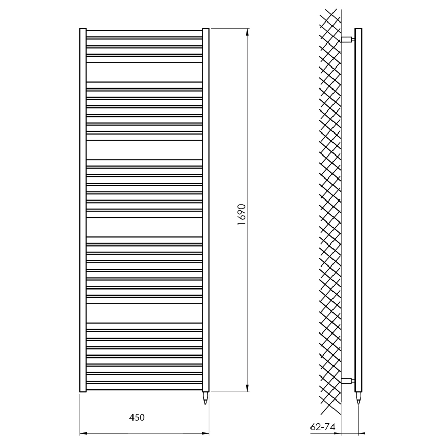 Aqualine - Radiatore elettrico da bagno TONDI-E 600W/230V 169 cm opaco nero dritto