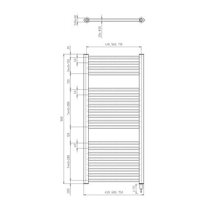 Aqualine - Radiatore elettrico da bagnoDIRECT-E 300W/230V 96 cm bianco dritto