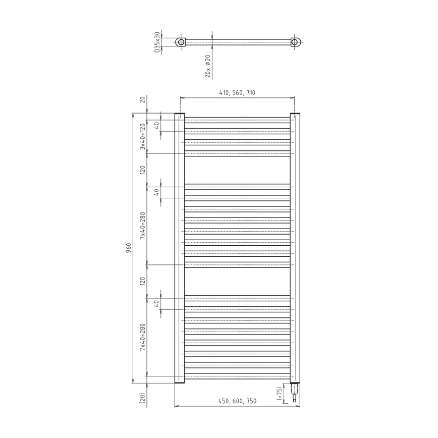 Aqualine - Radiatore elettrico da bagnoDIRECT-E 300W/230V 96 cm bianco dritto
