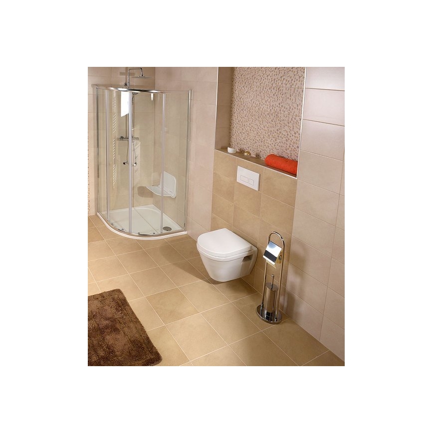 Aqualine - Scopino WC da terra con portarotolo SAMBA 80x22 cm, cromo lucido