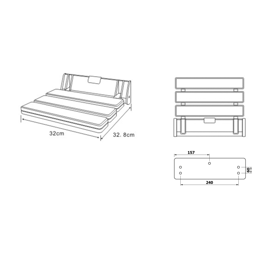 Aqualine - Sedile pieghevole per doccia 32x32,8 cm bianco