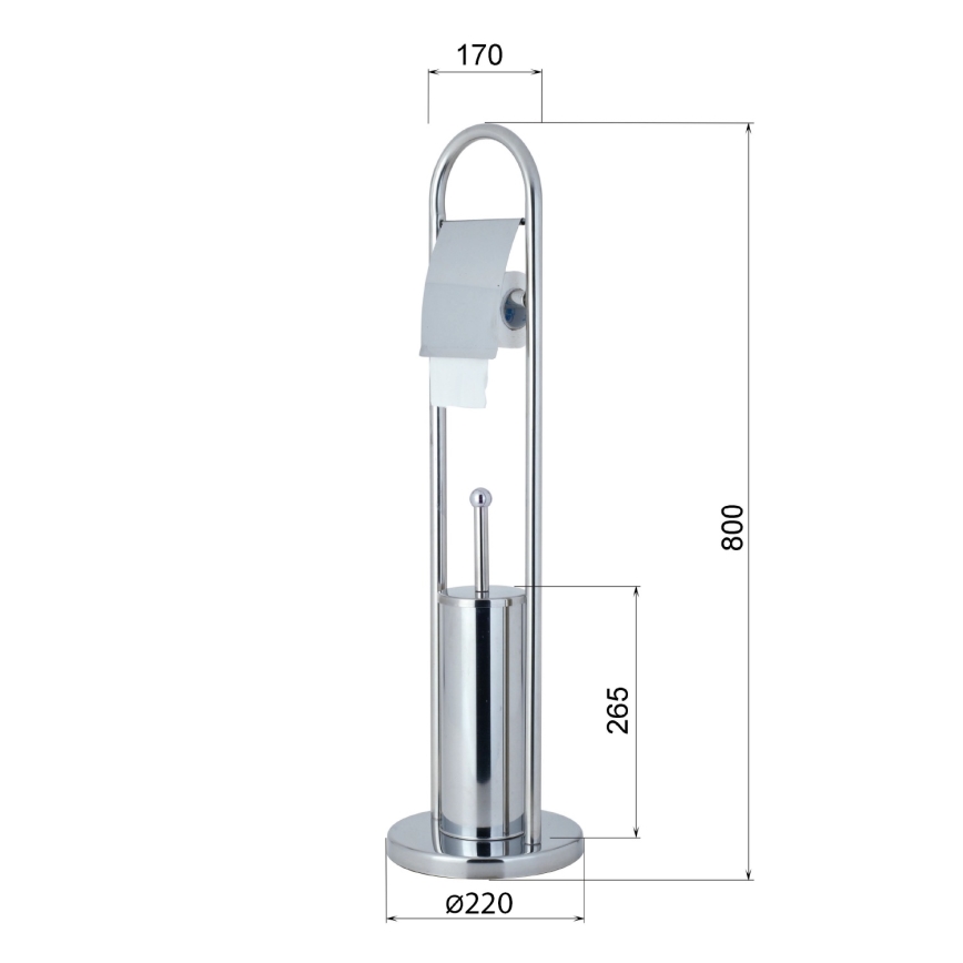 Aqualine - Freistehende WC-Bürste mit Toilettenpapierhalter SAMBA 80 x 22 cm glänzender Chrom