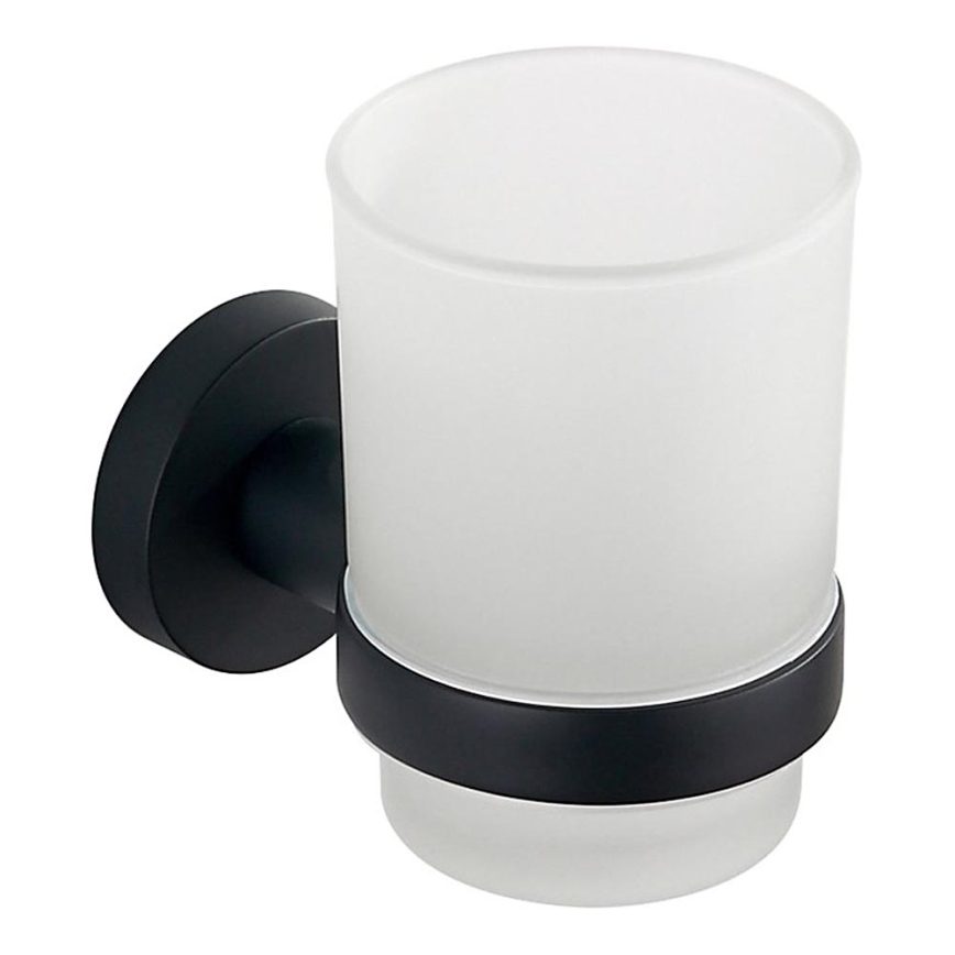 Aqualine - Wandmontierter Zahnbürstenhalter SAMBA milchig Glas/matt schwarz
