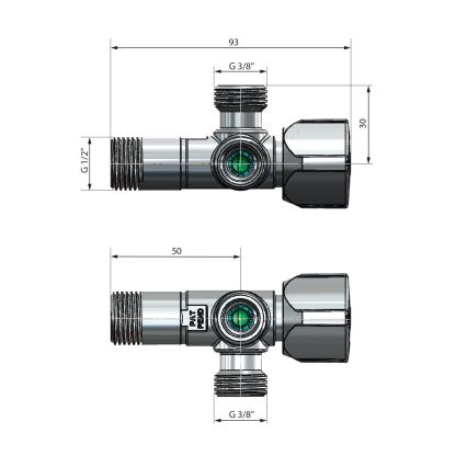 Arco - Valvola angolare combinata a due uscite A-80, cromo lucido