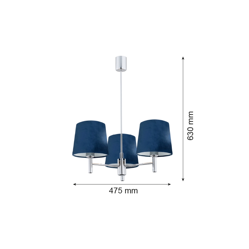 Argon 1381 - Lampadario su palo BOLZANO 3xE27/15W/230V blu/cromo lucido