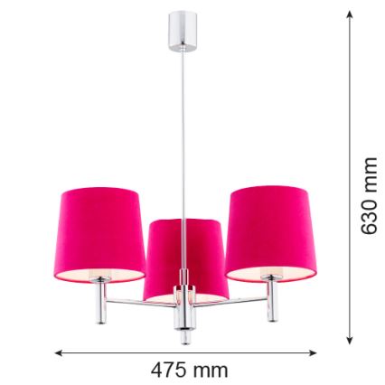 Argon 1382 - Lampadario su palo BOLZANO 3xE27/15W/230V rosa/cromo lucido