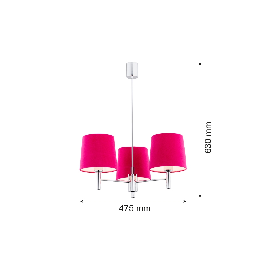 Argon 1382 - Lampadario su palo BOLZANO 3xE27/15W/230V rosa/cromo lucido