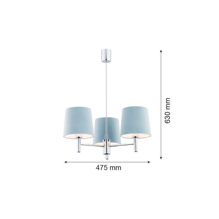 Argon 1383 - Lampadario su palo  BOLZANO 3xE27/15W/230V blu/cromato lucido