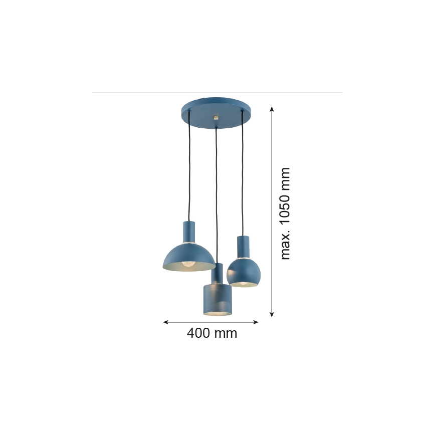 Argon 1471 - Suspension filaire SINES 3xE27/15W/230V bleu