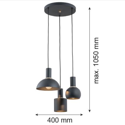 Argon 1472 - Suspension filaire SINES 3xE27/15W/230V noir