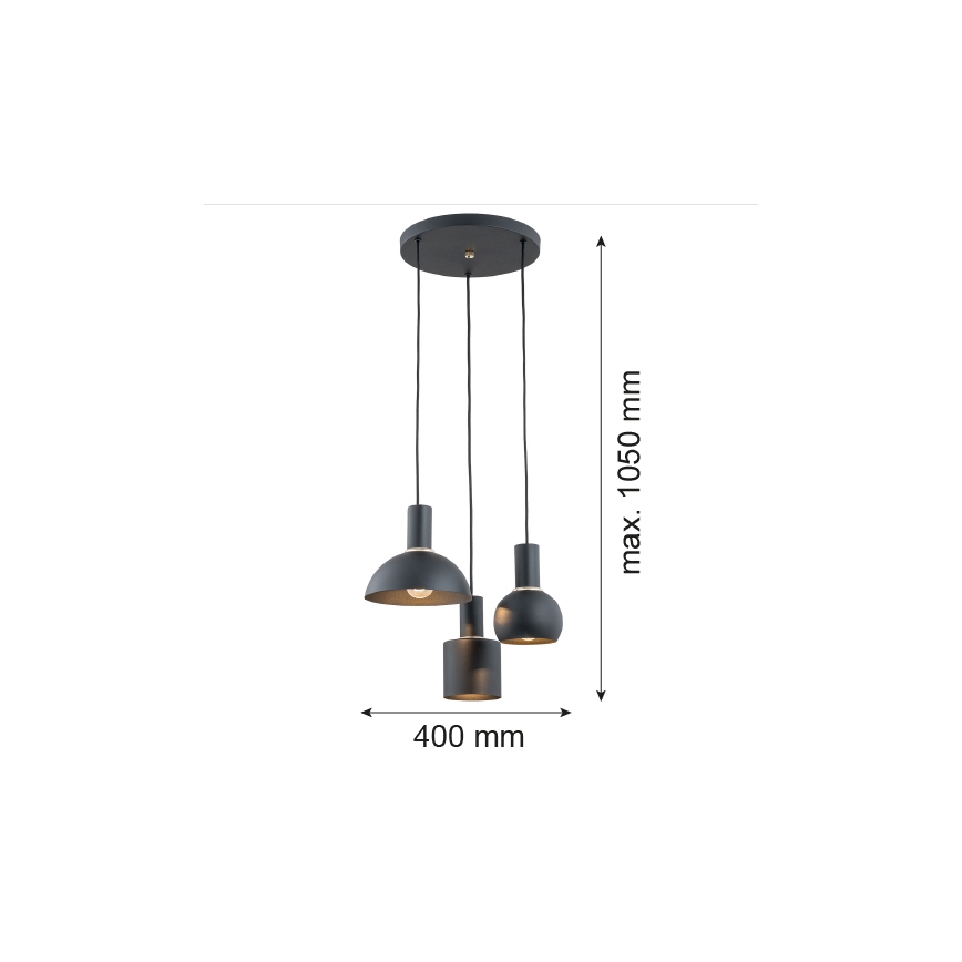 Argon 1472 - Suspension filaire SINES 3xE27/15W/230V noir