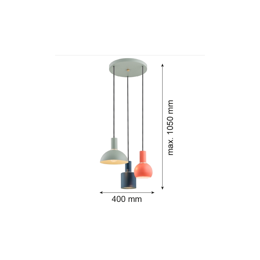 Argon 1479 - Suspension filaire SINES 3xE27/15W/230V vert/bleu/orange