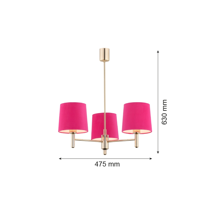 Argon 1498 - Lampadario su palo PONTE 3xE27/15W/230V rosa/ottone