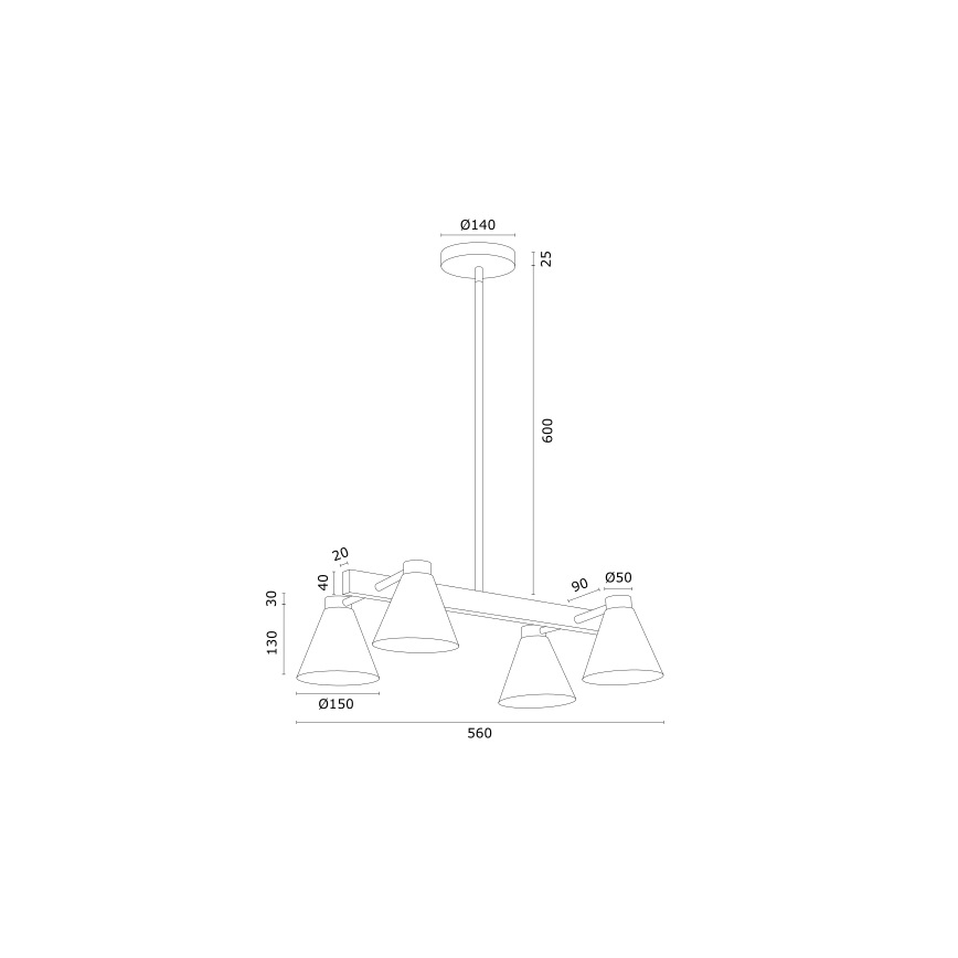 Argon 1774 - Lampadario su palo AVALONE 4xE27/15W/230V nero/oro