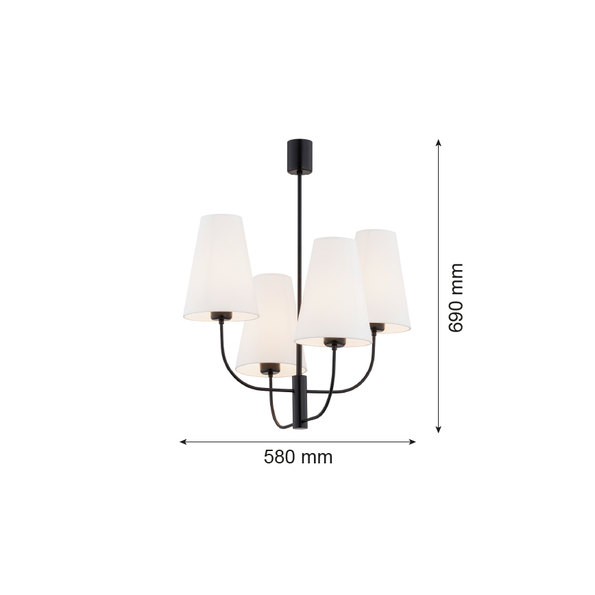 Argon 1822 - Hängeleuchte an Stange SAFIANO 4xE27/15W/230V schwarz