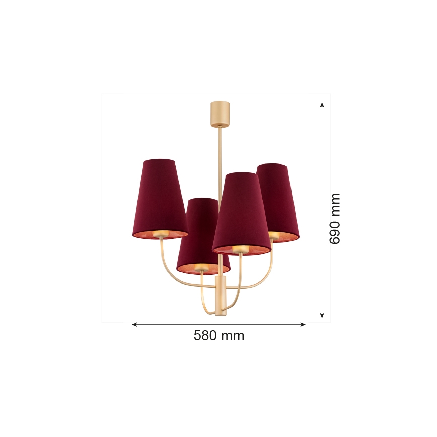 Argon 1827 - Lampadario a sospensione con supporto rigido SAFIANO 4xE27/15W/230V burgundy