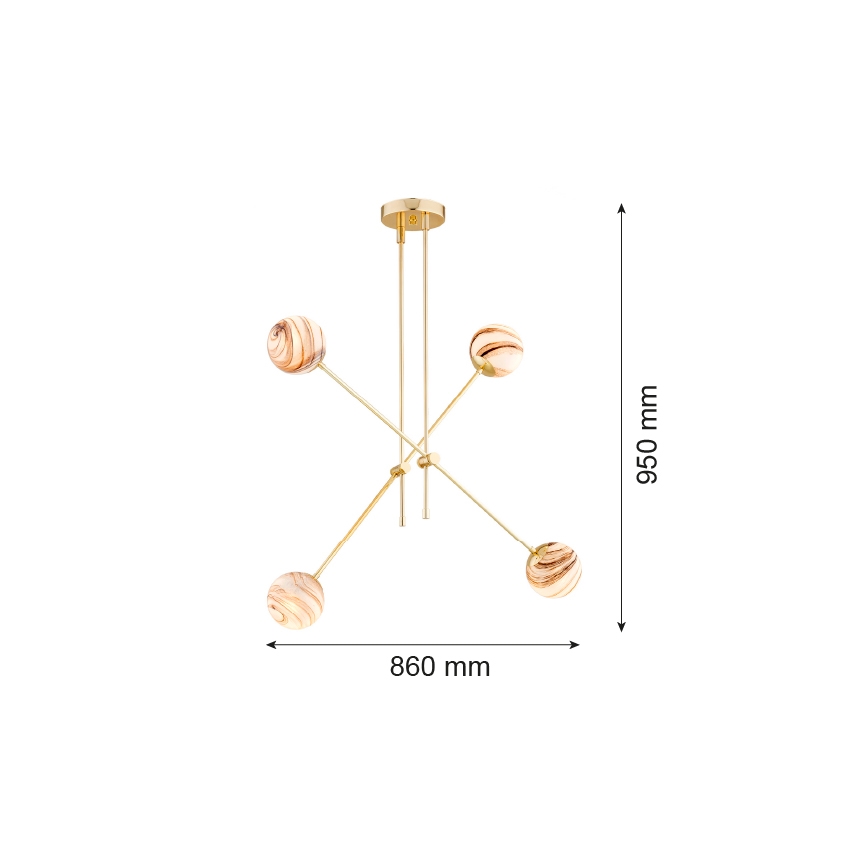 Argon 1840 - Lampadario a sospensione con supporto rigido ABSOS 4xE14/7W/230V alabastro oro