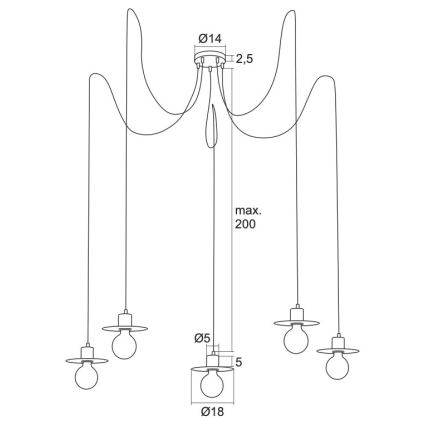 Argon 2077 - Lampadario a sospensione con filo CORSO 5xE27/15W/230V ragno bianco