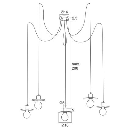 Argon 2078 - Lampadario a sospensione con filo CORSO 5xE27/15W/230V ragno nero