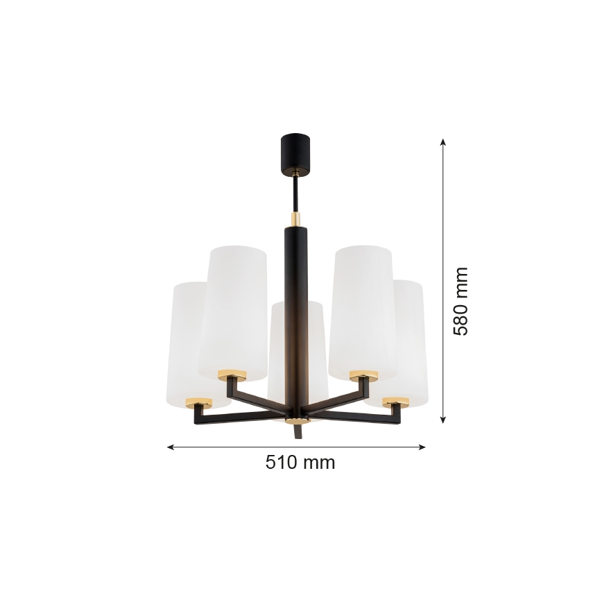 Argon 2114 - Lustre sur barre CAMELOT PLUS 5xE27/15W/230V noir/blanc/or