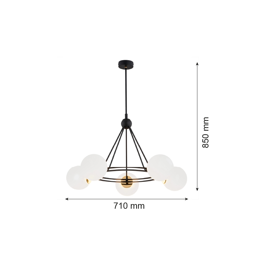 Argon 2119 - Lampadario su palo AMALFI 5xE27/15W/230V nero/bianco