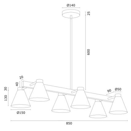 Argon 2552 - Lampadario su palo AVALONE 6xE27/15W/230V nero/oro