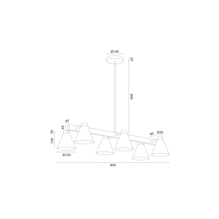 Argon 2552 - Lampadario su palo AVALONE 6xE27/15W/230V nero/oro
