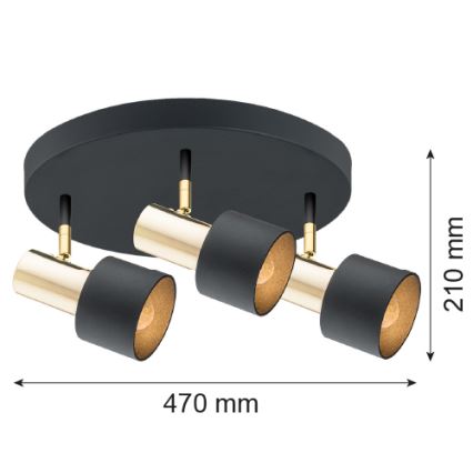 Argon 6006 - Faretto DORIA 3xE27/15W/230V nero/ottone