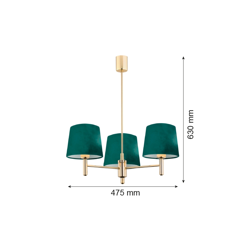 Argon 6192 - Lampadario su palo PONTE 3xE27/15W/230V verde/ottone