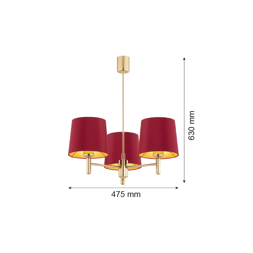 Argon 6266 - Lampadario a sospensione con supporto rigido PONTE PLUS 3xE27/15W/230V rosso