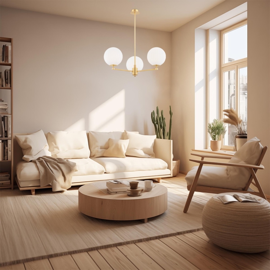 Argon 6307 - Lampadario a sospensione con supporto rigido PALOMA 3xE14/7W/230V oro/bianco