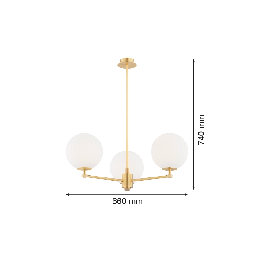 Argon 6307 - Lampadario a sospensione con supporto rigido PALOMA 3xE14/7W/230V oro/bianco