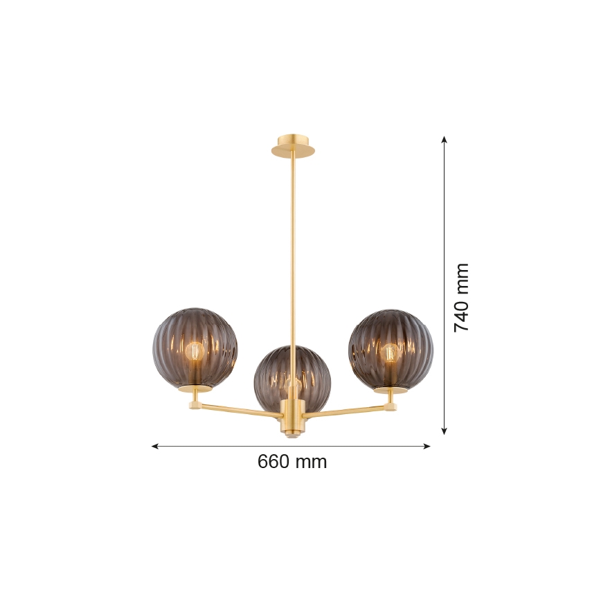 Argon 6310 - Lampadario a sospensione con supporto rigido PALOMA 3xE14/7W/230V oro/nero
