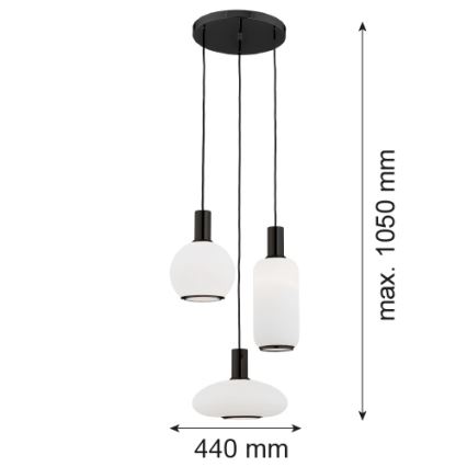 Argon 6323 - Lampadario a sospensione con filo SAGUNTO PLUS 3xE27/15W/230V nero