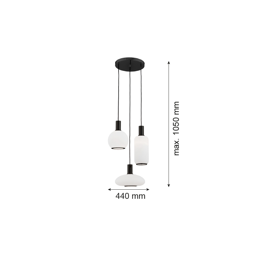 Argon 6323 - Suspension filaire SAGUNTO PLUS 3xE27/15W/230V noir