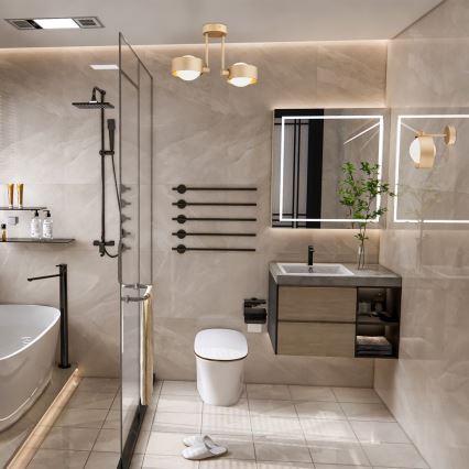 Argon 7215 - Lampadario da bagno a sospensione con supporto rigido MASSIMO PLUS 2xG9/6W/230V IP44 oro